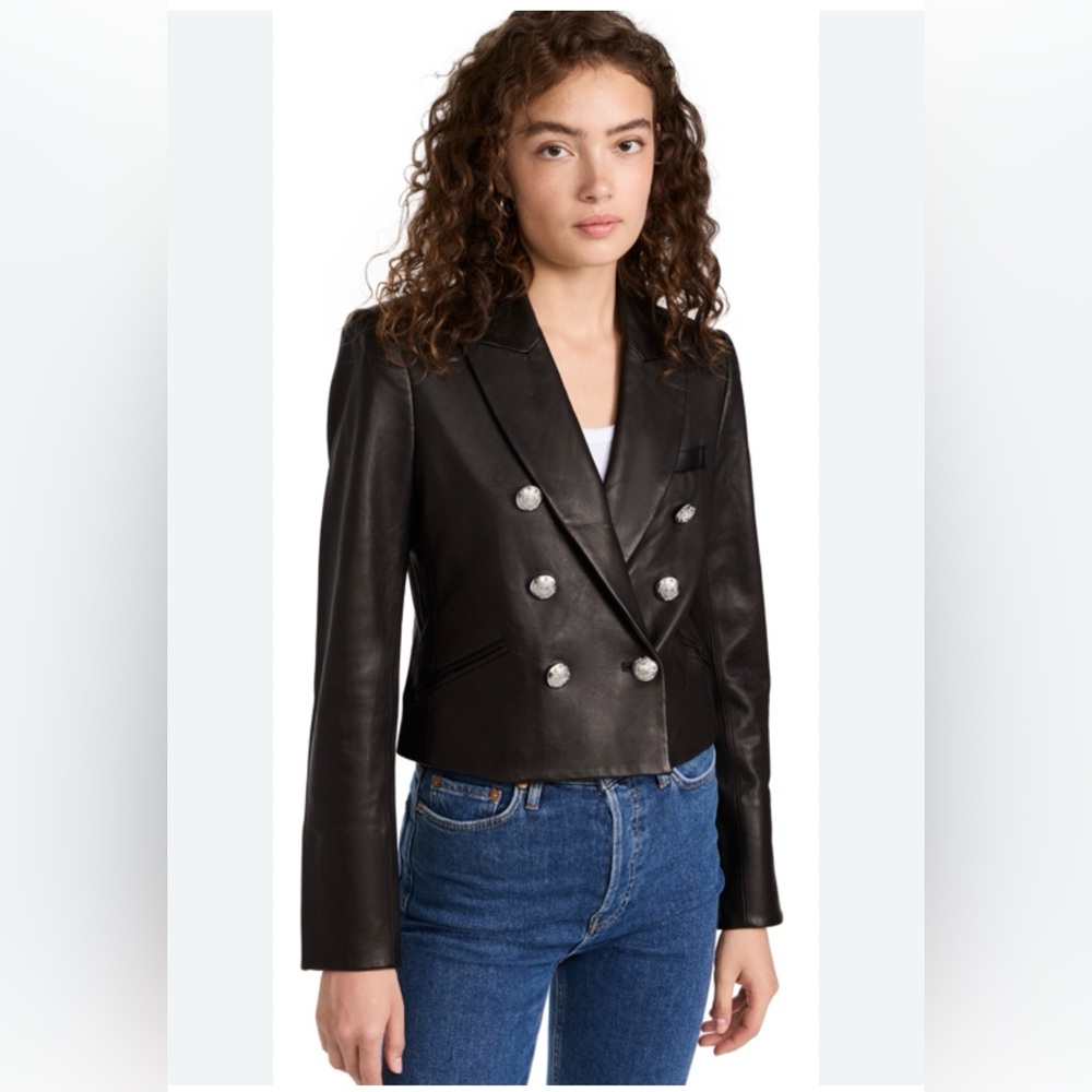 Veronica Beard 100% lamb leather cropped blazer